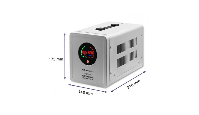 Qoltec 50716 Uninterruptible power supply Pure Sine Wave UPS | 500VA | 350W | constant phase | Grey