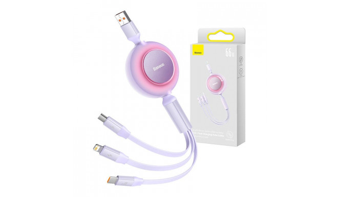 Baseus Bright Mirror 3, USB 3-in-1 cable for micro USB / USB-C / Lightning 66W / 2A 1.1m (Purple)