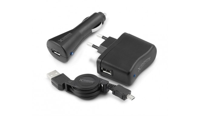 EXTREME XZ103 - Charger Set (AC / DC + Micro USB Retractable Cable | 5V |800mAh)