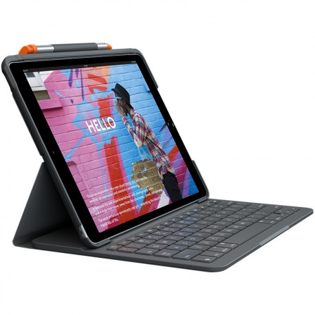"Logitech Slim Folio Bluetooth Tastatur und Schutzhülle iPad 7./8. Generation grey QWERTZ DE"