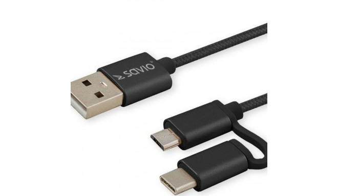 USB-kaabel-Mikro USB ja USB C Savio CL-128 Must 1 m