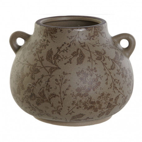 Vase Home ESPRIT Brown Green Stoneware Leaf of a plant 21 x 20 x 16 cm