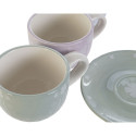 Komplekts ar kafijas tasēm DKD Home Decor Zils Balts Zaļš Ceriņš Metāls 180 ml