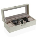 Box for watches Versa Cream Velvet Wood Polyskin Mirror MDF Wood 10 x 7,2 x 25,5 cm