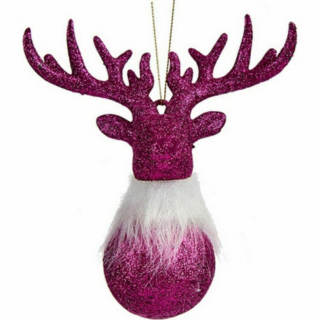 Christmas bauble Krist+ 91799 91799 Fuchsia Plastic Glitter Reindeer 14 x 15,5 x 7 cm 13,5 x 15,5 x 