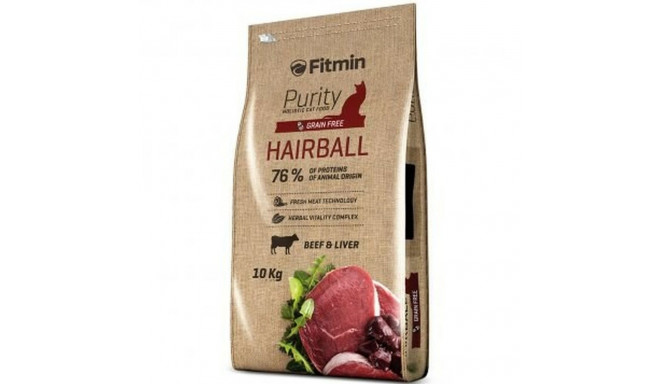 Kaķu barība Fitmin Purity Hairball Pieaugušais Teļa gaļa Akna Liellops 10 kg