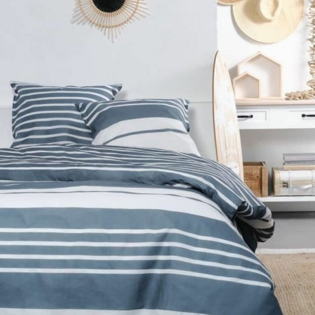 Duvet cover set TODAY Blue White 240 x 200 cm Striped