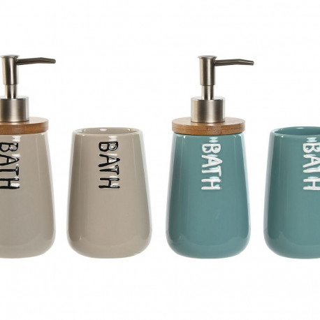 Bath Set Home ESPRIT Beige Turquoise Bamboo ABS Dolomite 9 x 8,5 x 19 cm (2 Units)
