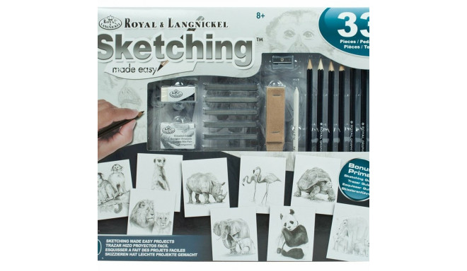 Joonistuskomplekt Royal & Langnickel SKETCHING MADE EASY 33 Tükid, osad