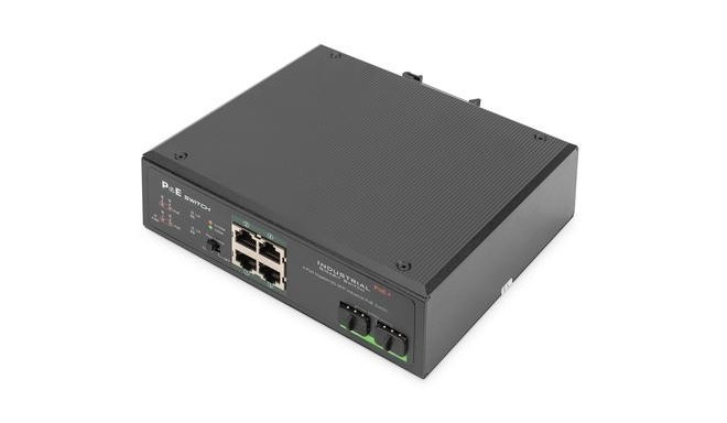 Digitus 4 port Gigabit Ethernet network PoE switch, industrial, unmanaged, 2 SFP uplink