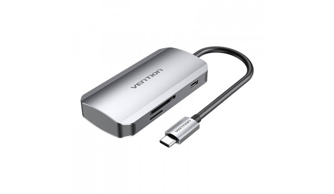 USB-C to 3x USB3.0 Docking Station, SD, TF, PD 0.15m Vention TNHHB, gray