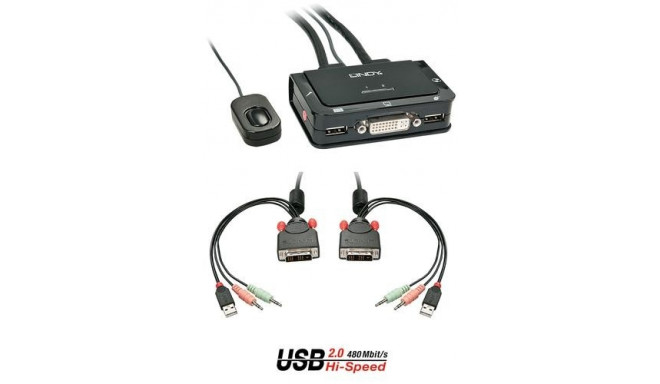 Lindy 2 Port DVI-D Single Link, USB 2.0 and Audio KVM Switch Compact