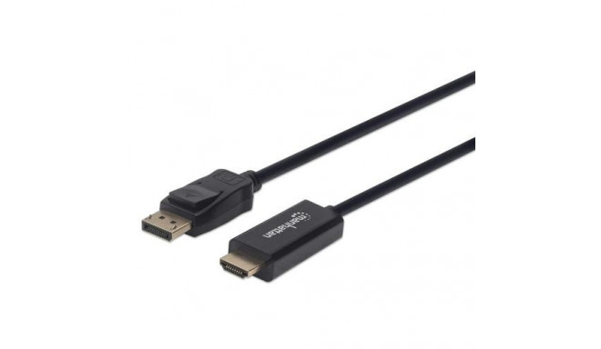 Manhattan DisplayPort 1.2 to HDMI Cable, 4K@60Hz, 1.8m, Male to Male, DP With Latch, Black, Not Bi-D