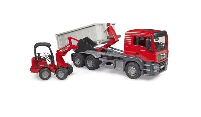 MAN TGS with roller container and mini excavator