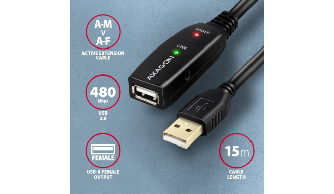 AXAGON ADR-215 USB 2.0 A-M -> A-F act 15m cabl