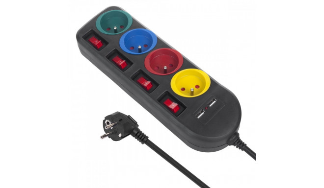 Maclean pikendusjuhe MCE229B 4 pesa 2xUSB