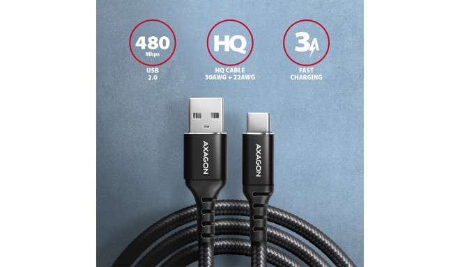 AXAGON BUCM-AM20AB cabl e USB-C USB-A, 2m