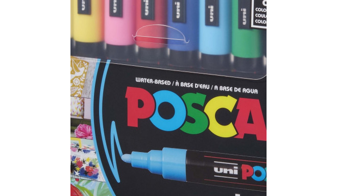 Маркеры цветные UNI Posca PC-5m, набор, 8 цветов, 8 мм