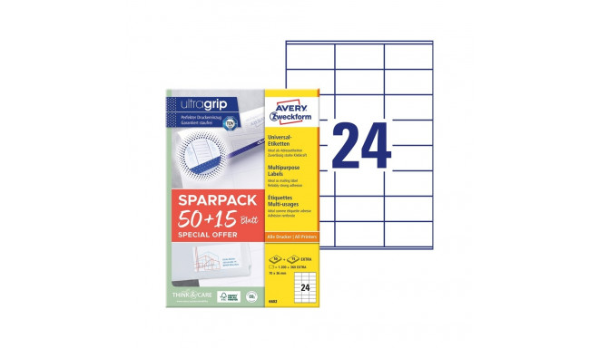 Kleebisetikett AVERY Zweckform Ultragrip 70x36mm 50+15 lehte (6602)