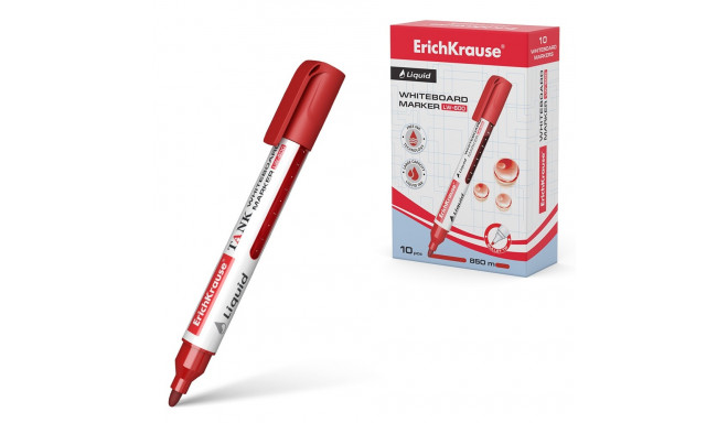 White board marker with liquid ink ErichKrause® Liquid LW-600, color: red (box 10 pcs.)