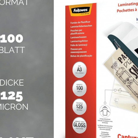 Laminating film A3 125mic 100 sheets FELLOWES