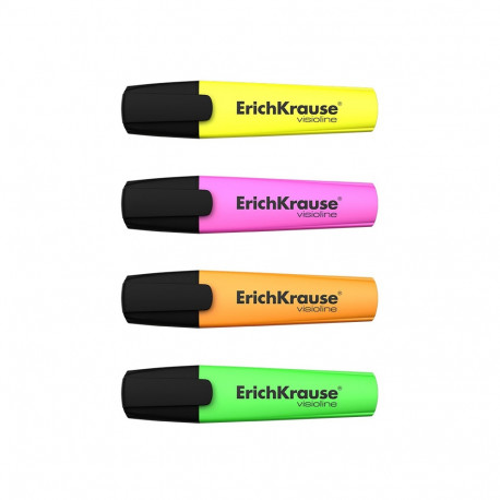 Highlighter  ErichKrause® Visioline V-12, colors: orange, pink, green, yellow (pouch 4 pcs.)