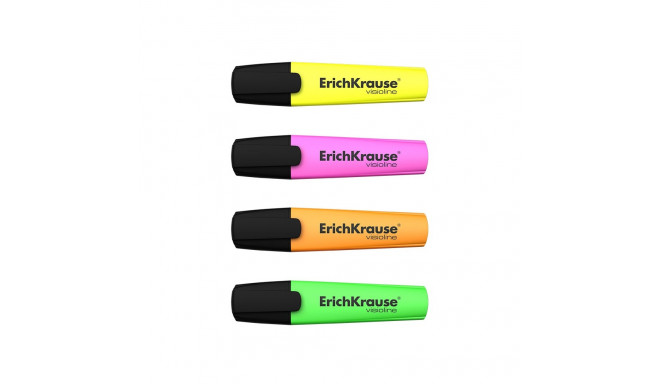 Highlighter  ErichKrause® Visioline V-12, colors: orange, pink, green, yellow (pouch 4 pcs.)