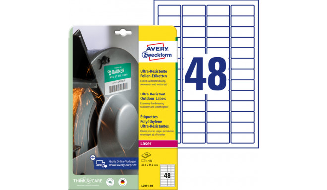 Adhesive label AVERY Zweckform 45.7x21.2mm 10 sheets ultra durable (L7911-10)