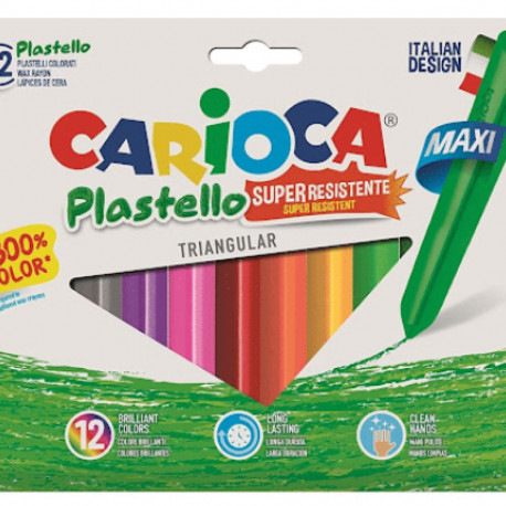 Мелок CARIOCA Plastello Jumbo трехсторонний 12 цветов