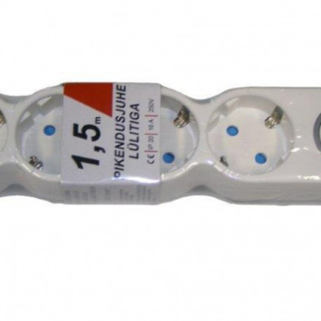 Pikendusjuhe 1,5 meetrit 5 pesa, VALGE, lülitiga, 3G1,5mm, 16A, maandusega, Acuma