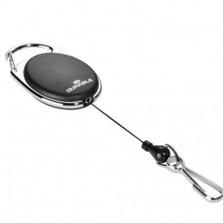 Kaardihoidja Durable, yoyo mehhanismi, metallist karabiini ja konksuga, must