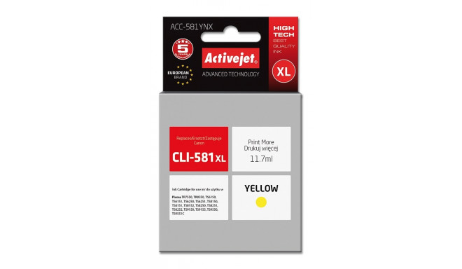 Activejet ACC-581YNX tindikassett (asendus Canon CLI-581XLY; Supreme; 11,70 ml; kollane)