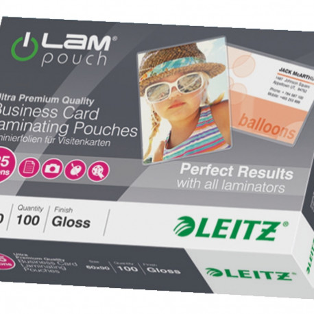 Lamineerimiskile 125mic 60x90 pakk (100lehte) nimekaardile, Leitz Card Laminating Pouches Gloss