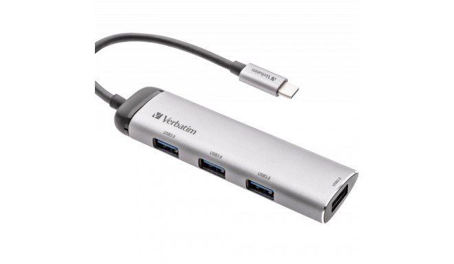 USB-Hub 3.1 Type-C Verbatim 4-Port USB3.3 Gen1 Type A kuni 5Gbps, 41 grammi, 115x30x15mm