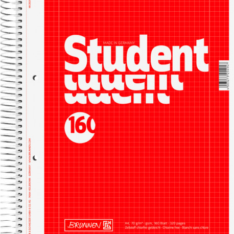 Kaustik A4 160l. 70g/m2  5x5ruut Student spiraalköide 4-ne augustus rebitavad lehed, küljed joonitud