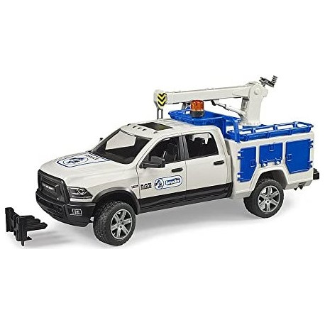Bruder RAM 2500 service truck with crane and rotating beacon, model vehicle
