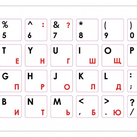 Mocco Keyboard Sticks ENG / RU With Laminated Waterproof Level Black / Red (White Background)