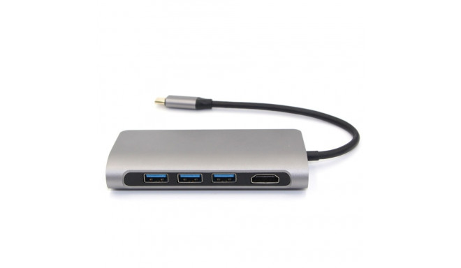 RoGer USB-C HUB 8in1 ar USB-C PD / USB 3.0 x2 / RJ45 / HDMI / SD / TF karšu lasītājs