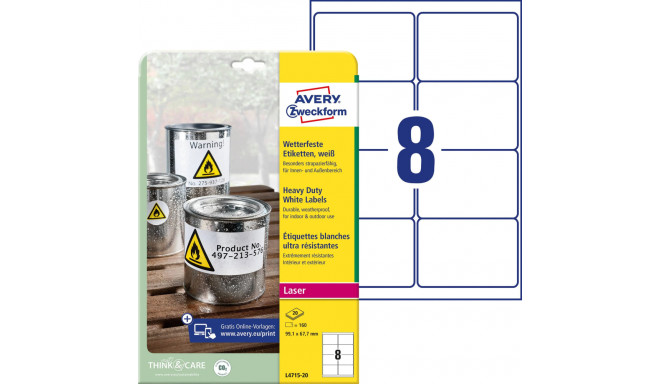 Kleebisetikett polüesterkilest ilmastikukindel AVERY Zweckform 99,1 x 67,7mm 20l permanentse liimiga