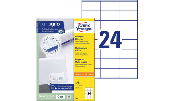 Adhesive label AVERY Zweckform 70x36mm 24 Sheets 100 sheets (3475)