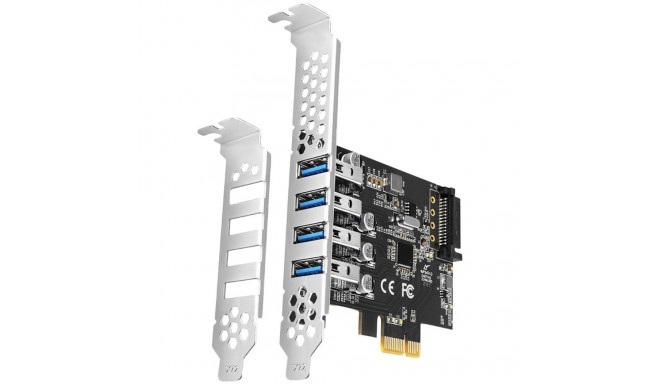 Axagon PCI-Express card with four external USB 3.2 Gen1 ports with dual power. Renesas chipset. Stan