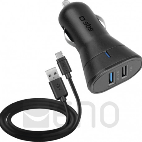 SBS KFZ-Ladegerät 12W 2x USB-A 2,1A schwarz + USB-C Ka