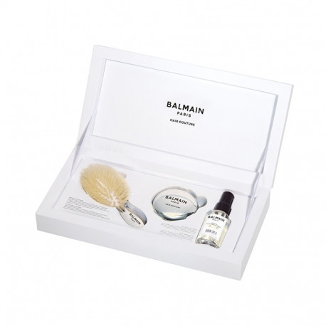 BALMAIN HAIR hõbedane mini juukseharja ja peegliga komplekt / Mini Silver Spa Brush and Mirror Set