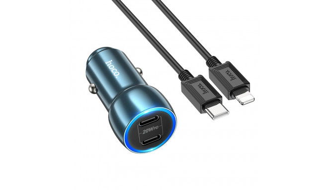 HOCO car charger 2x Type C + cable Type C to Lightning PD QC3.0 3A 40W Z48 sapphire blue