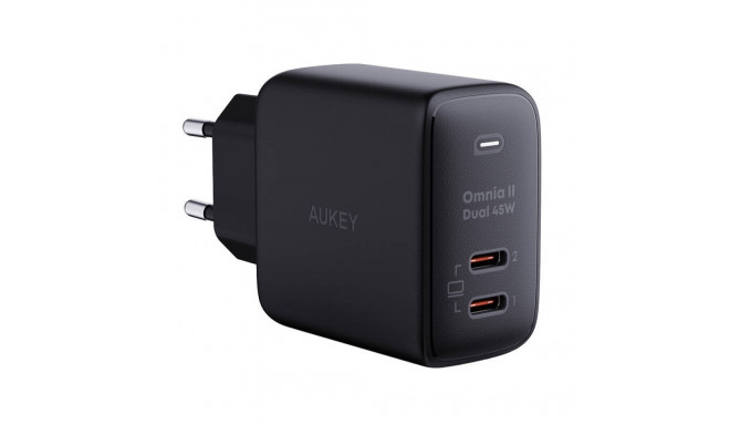 Wall Charger Aukey PA-B4T, 2xUSB-C, 45W (black)