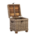 Trunk-side table EGROS 42x42xH43cm table top: recycled wood, wooden frame with natural rattan weavin