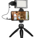 Live broadcast kit Puluz tripod mount + LED lamp + microphone + phone clamp