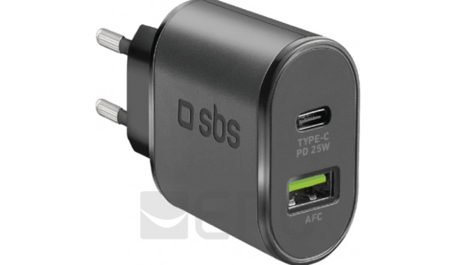 SBS laadija USB-A - USB-C PD 25W, must