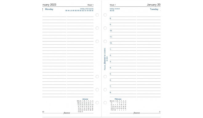 Kalendrisisu Filofax Personal päev 1-lehel, kohtumised, ingliskeelne