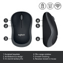 Logitech M185 Wireless Mouse, RF Wireless, 1000 DPI, Black/Grey